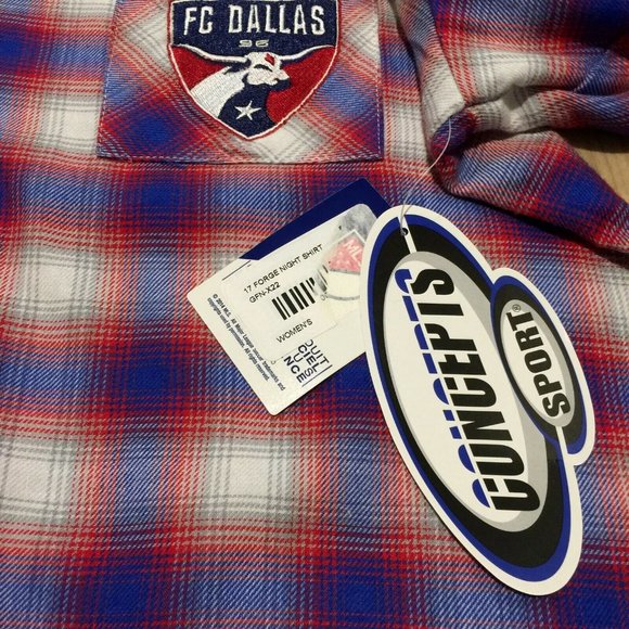New FC Dallas Plaid Button-Up Sleep Shirt L Womens Texas Mls Soccer Nightshirt - Picture 2 of 11